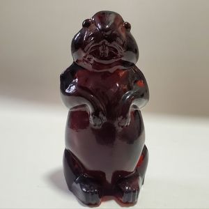 Amber Glass Groundhog Brown Quirky Kitschy Decor Retro